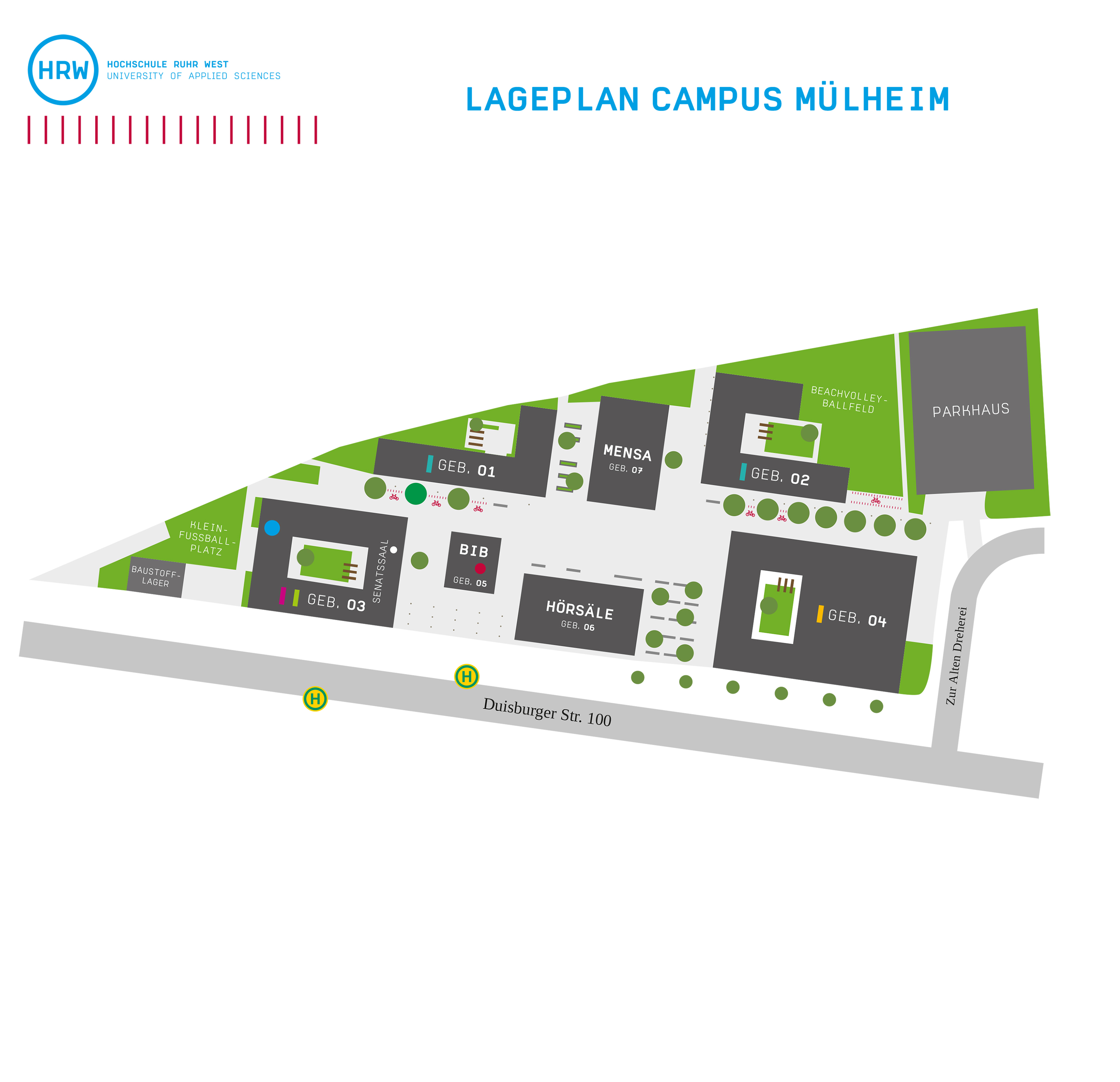 Eine Abbildung des Lageplans von unserem Mülheimer Campus